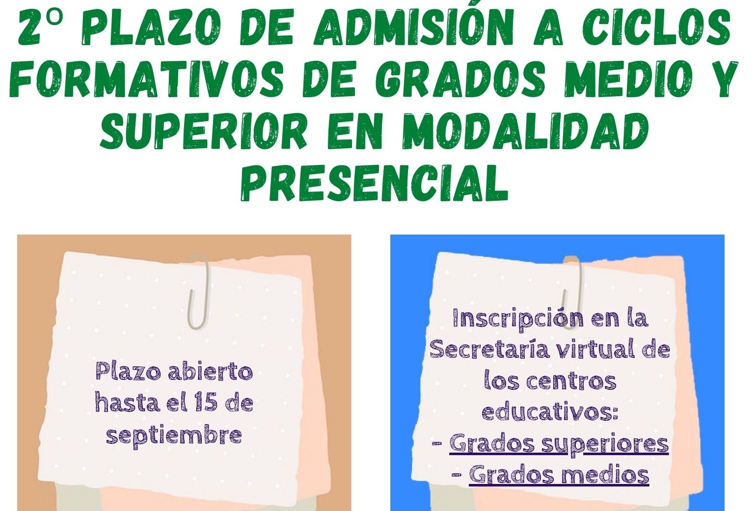 2 plazos de admisión a ciclos formativos